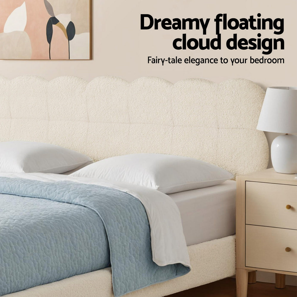 Artiss Queen Bed Frame Cloud Headboard Boucle Fabric Mattress Platform Base White
