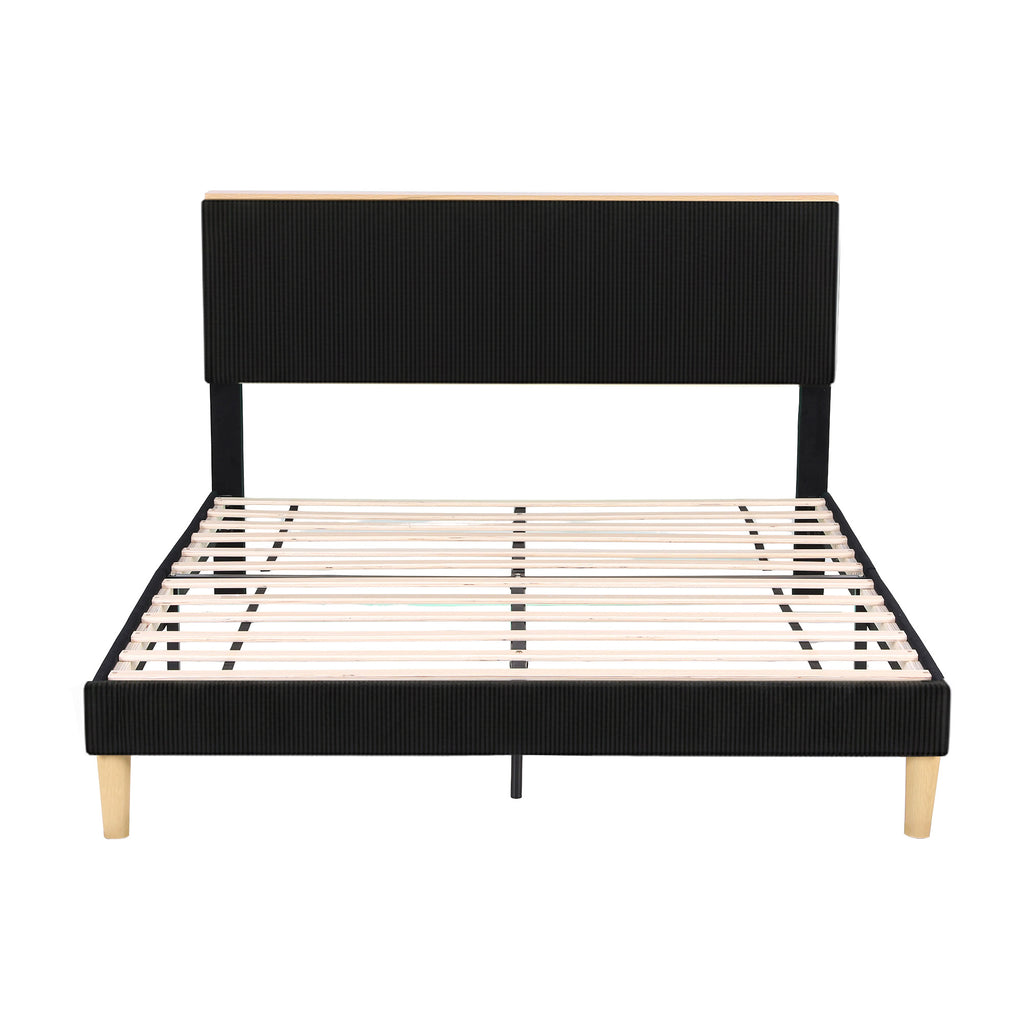 Artiss Queen Bed Frame Upholstered Adjustable Headboard Mood Lighting Heavy Duty Black Velvet