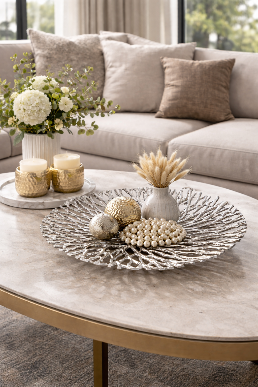 Silver Round Metal Accent Tray for Home Styling