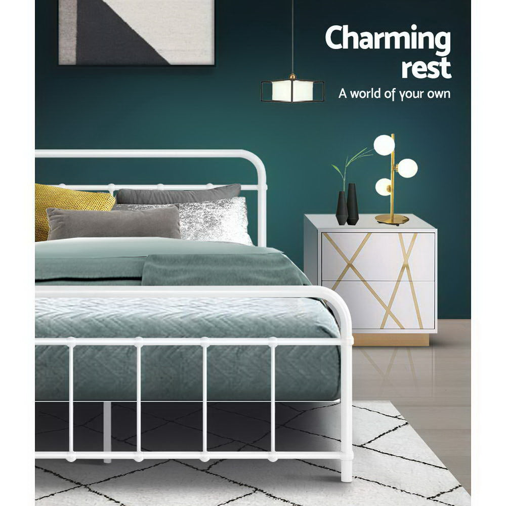Artiss Bed Frame Metal Bed Frame LEO - Double (White)