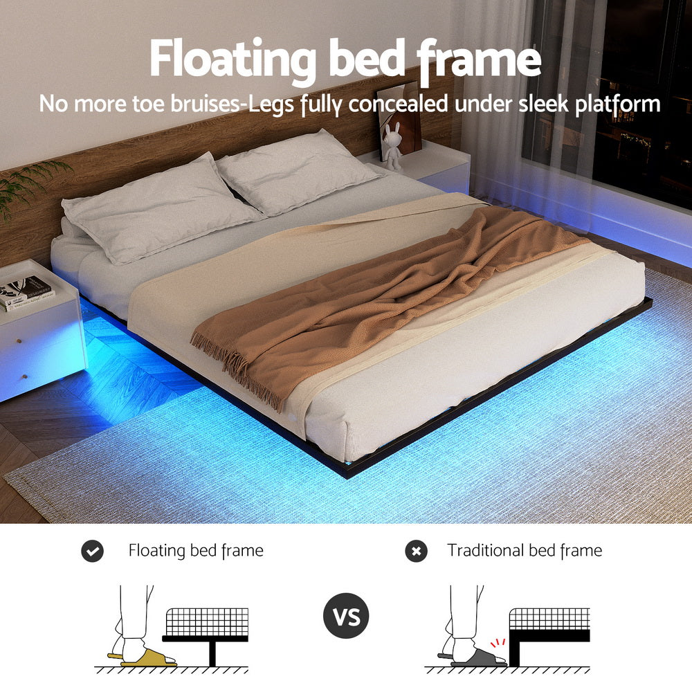 Artiss Double Bed Frame,Floating Metal Bed Frame with Smart LED Lights - Sturdy Metal Platform Bed Base, Silent Design, Tool-Free Assembly, 300KG Capacity for Home/Hotel/Master Bedroom​