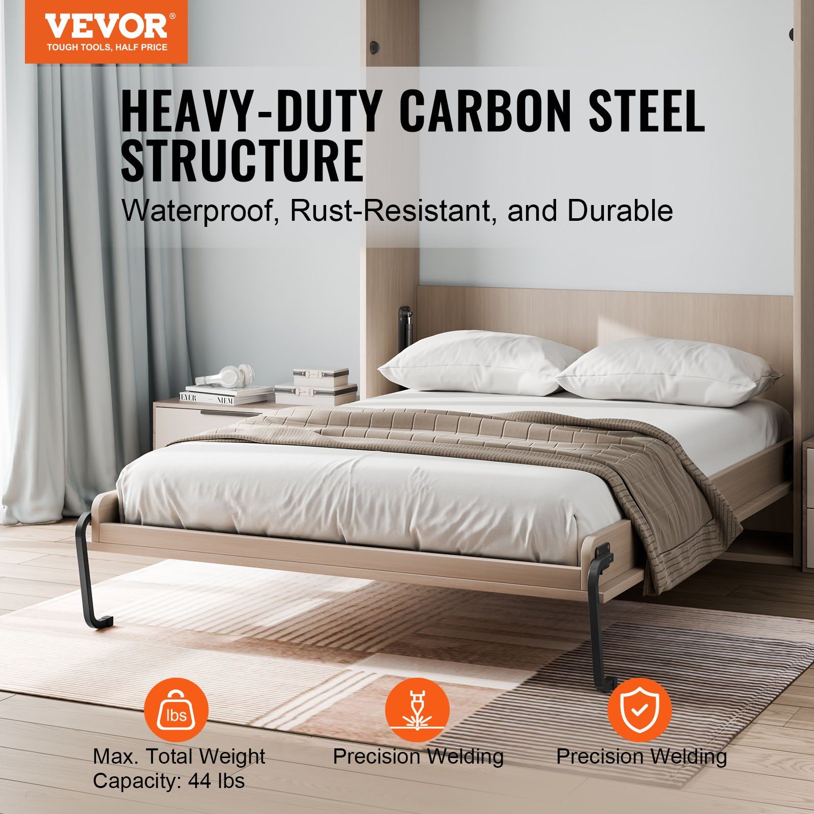 Murphy Bed Kit, Twin Size, Vertical Deluxe DIY Wall Bed Mechanical Hardware Kit, Pneumatic Lever Heavy Duty Bed Frame Support, Folding Cabinet Wall Bed Space Saving Design for Guestroom