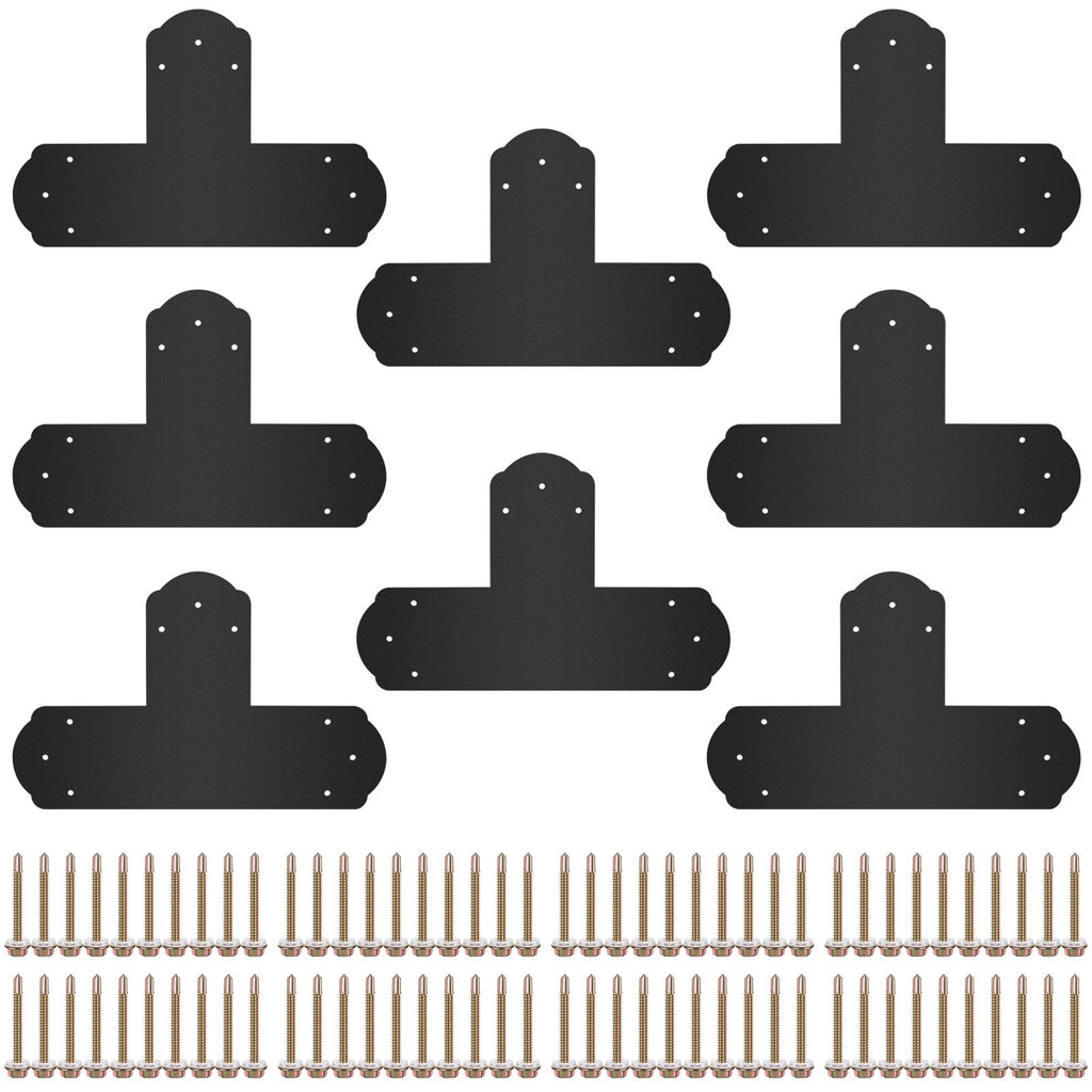 Black T Mending Plate T-shape 8 PCs 6 Flat Connector Post to Beam Bracket"