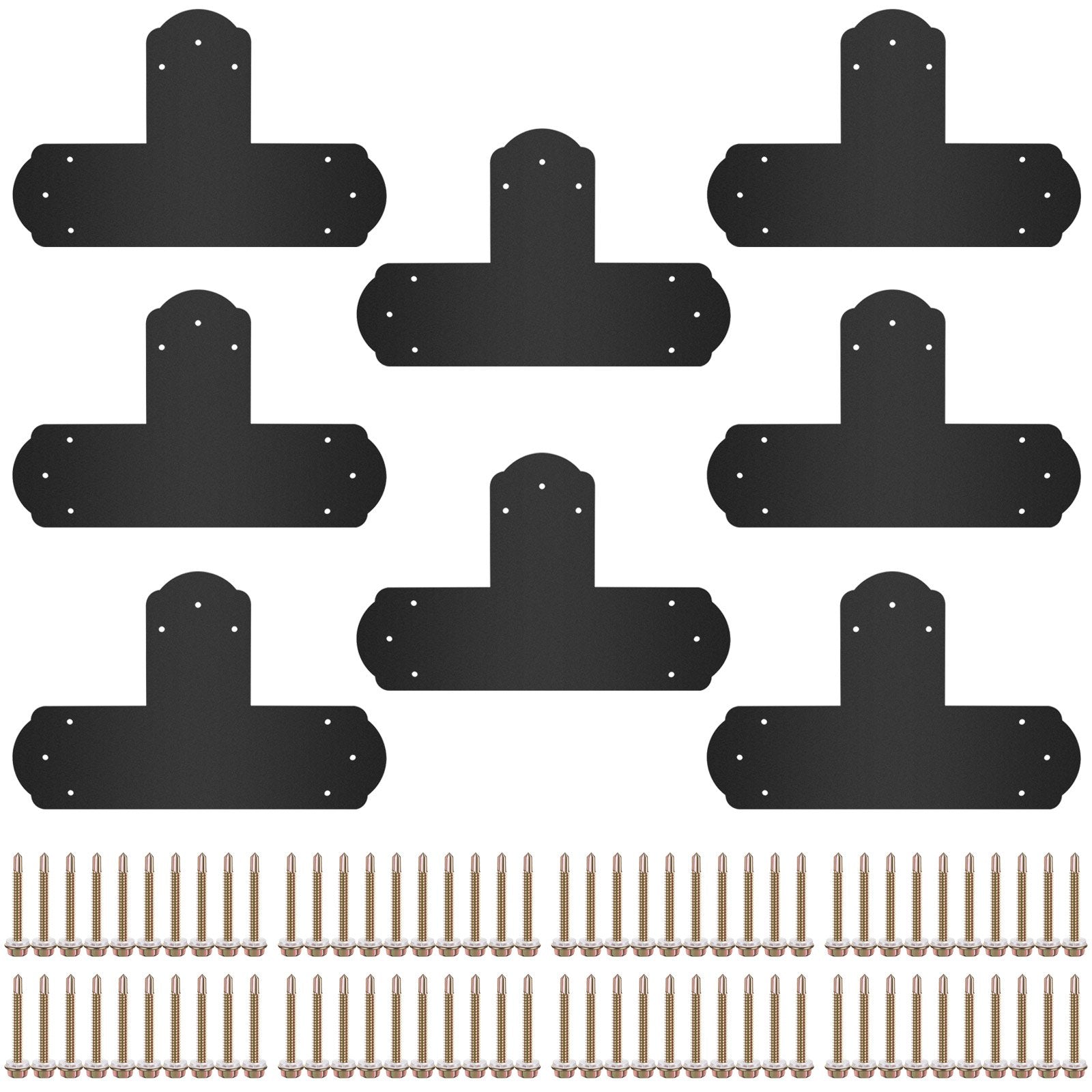 Black T Mending Plate T-shape 8 PCs 6 Flat Connector Post to Beam Bracket"