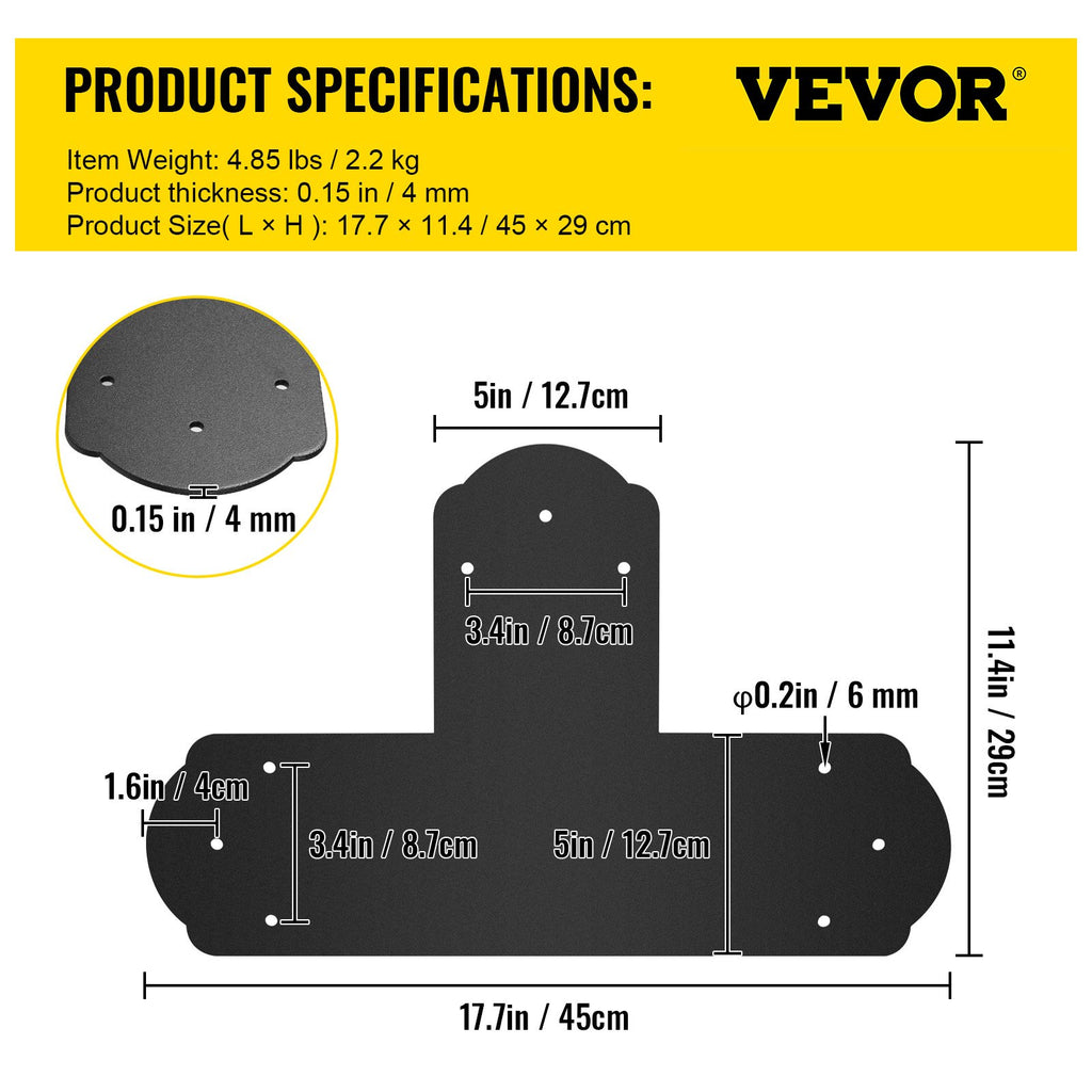 Black T Mending Plate T-shape 8 PCs 6" Flat Connector Post to Beam Bracket