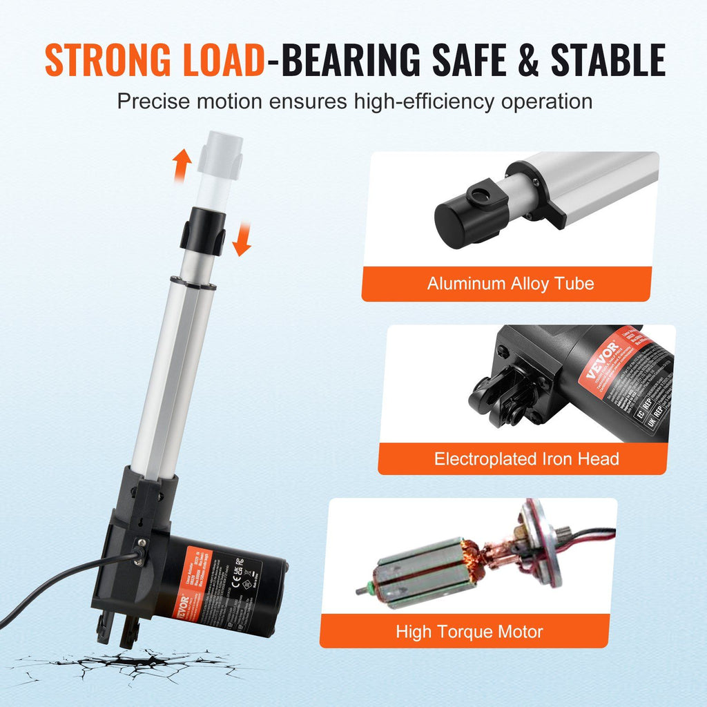 Linear Actuator 12V, 6 Inch Heavy Duty 1320lbs/6000N Linear Actuator, 0.19"/s Linear Motion Actuator with Mounting Bracket & IP44 Protection for Electric Door Industrial Machinery Vessels Cargo