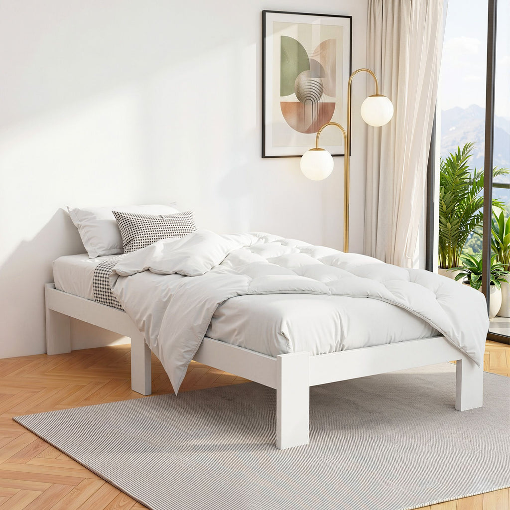 Artiss Bed Frame Single Size Wooden White JADE