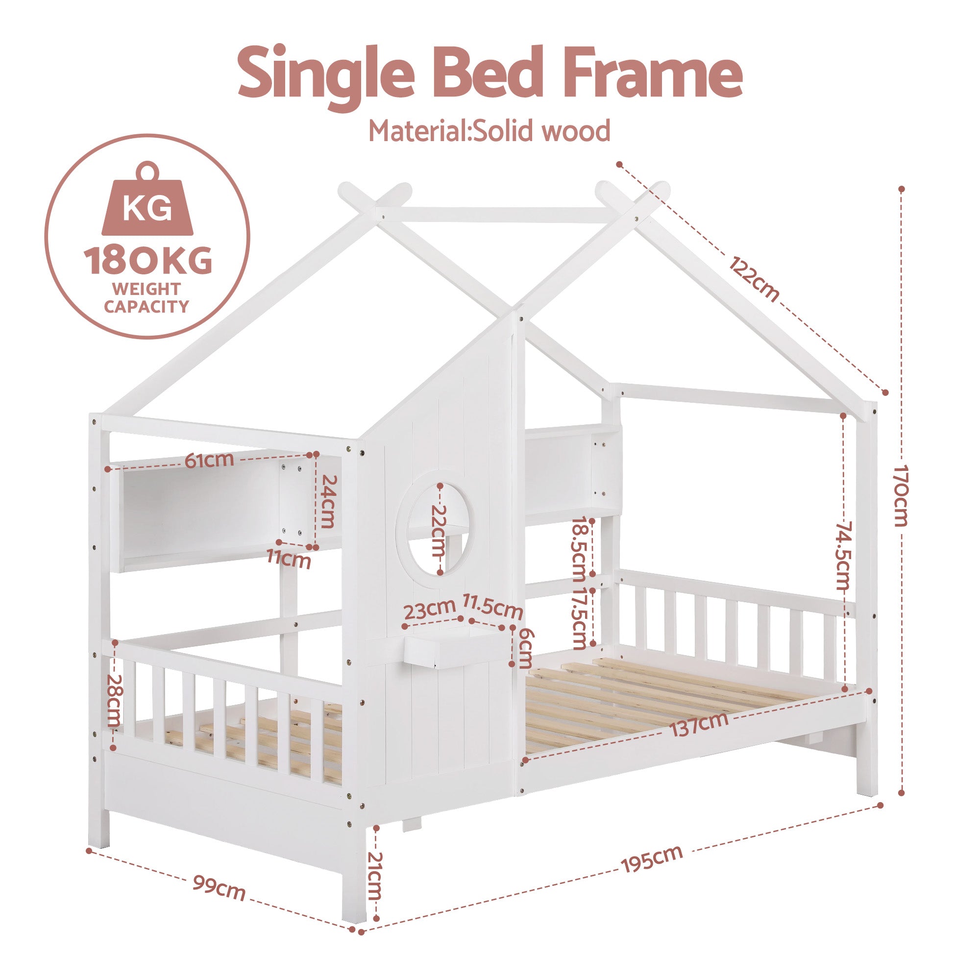 Artiss Kids Single Bed Frame House Bed Solid Wood Montessori Bed for Toddler White