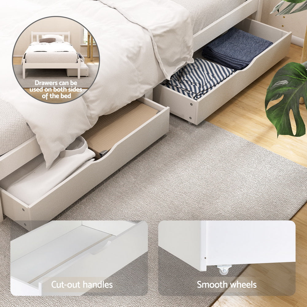 Artiss Bed Frame Single Size Wooden Platform with 2 Storage Drawers White SOFIE