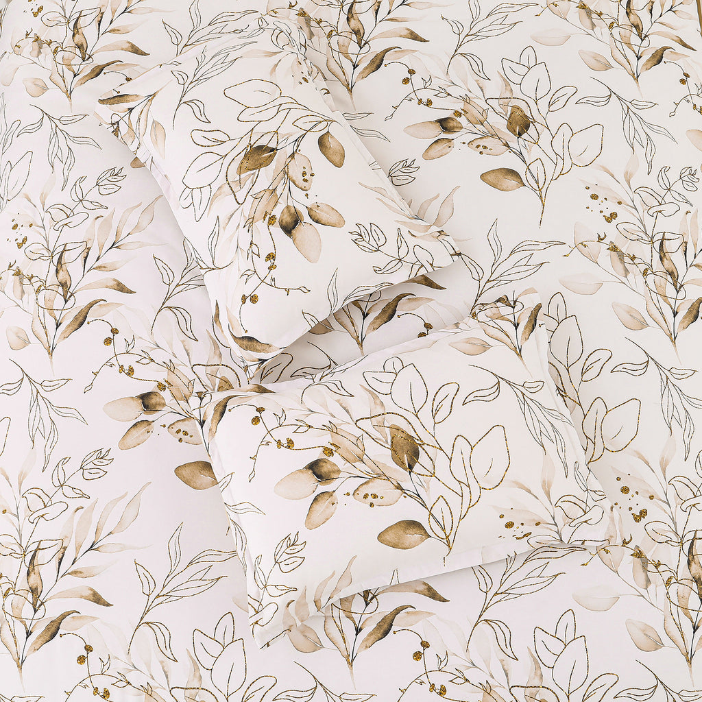 Soft Floral Leaf Comforter Set, Plush Quilted Bedding with Pillowcases