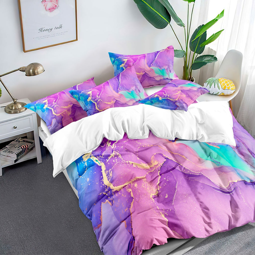 Marble Comforter Set, Warm Quilted Microfiber Bedding