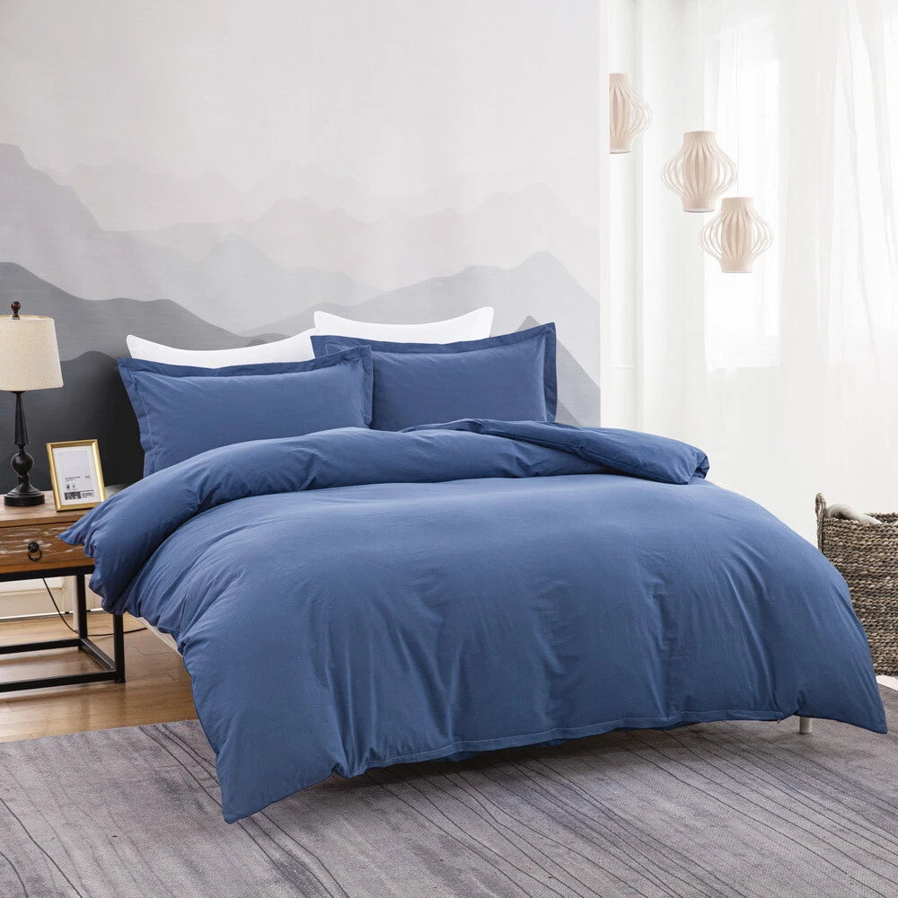 100% cotton Premium Doona Duvet Quilt Cover Set with Soft Pillowcases - Blue-