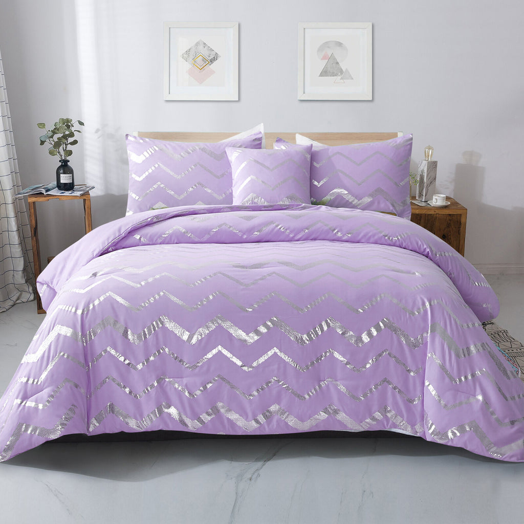Soft Purple Comforter Set, Plush 3-Piece Bedding with Pillowcases