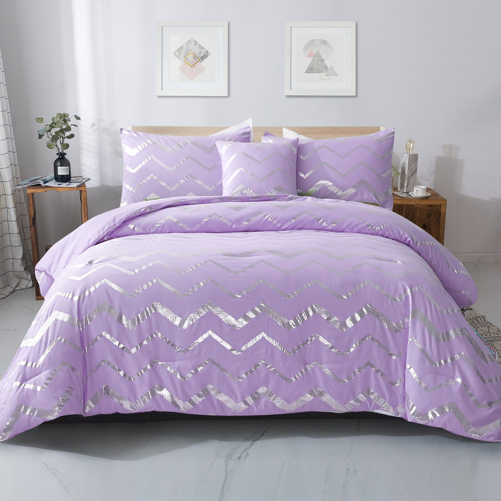 Soft Purple Comforter Set, Plush 3-Piece Bedding with Pillowcases
