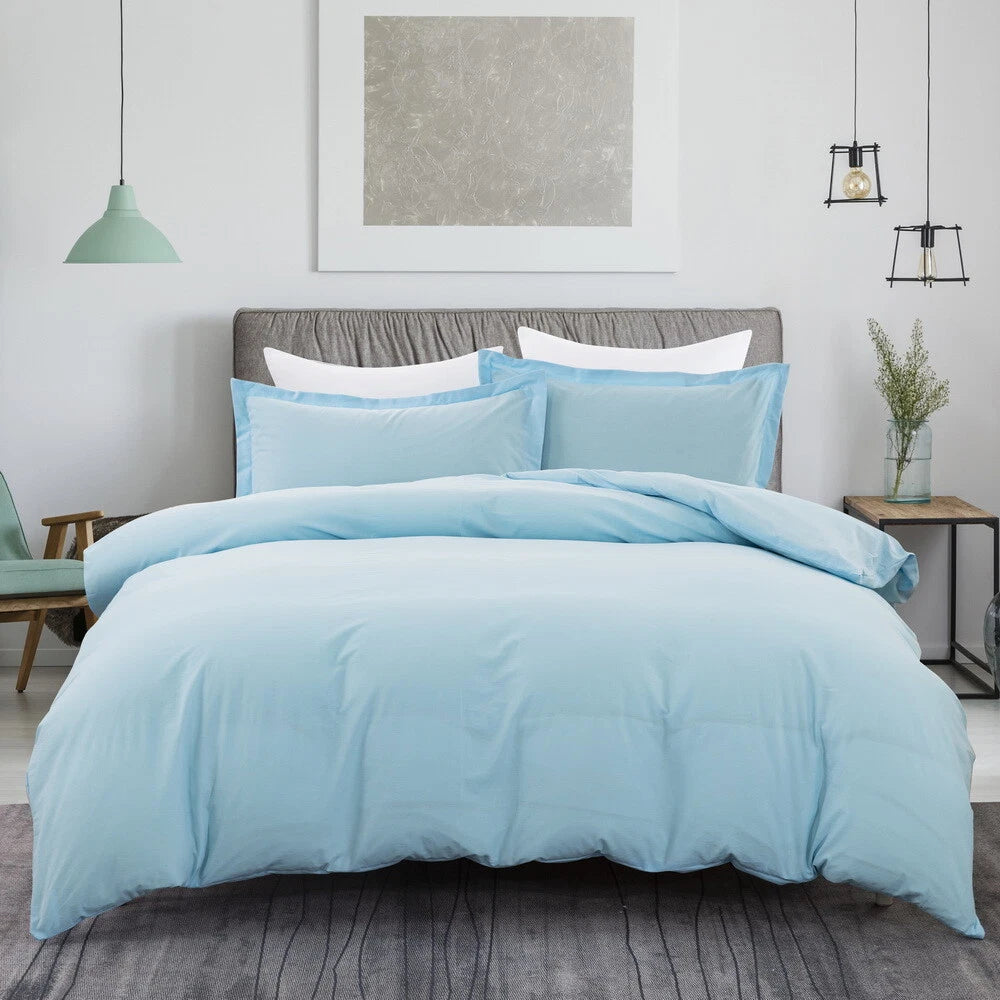 100% cotton Premium Doona Duvet Quilt Cover Set with Soft Pillowcases - Aqua-