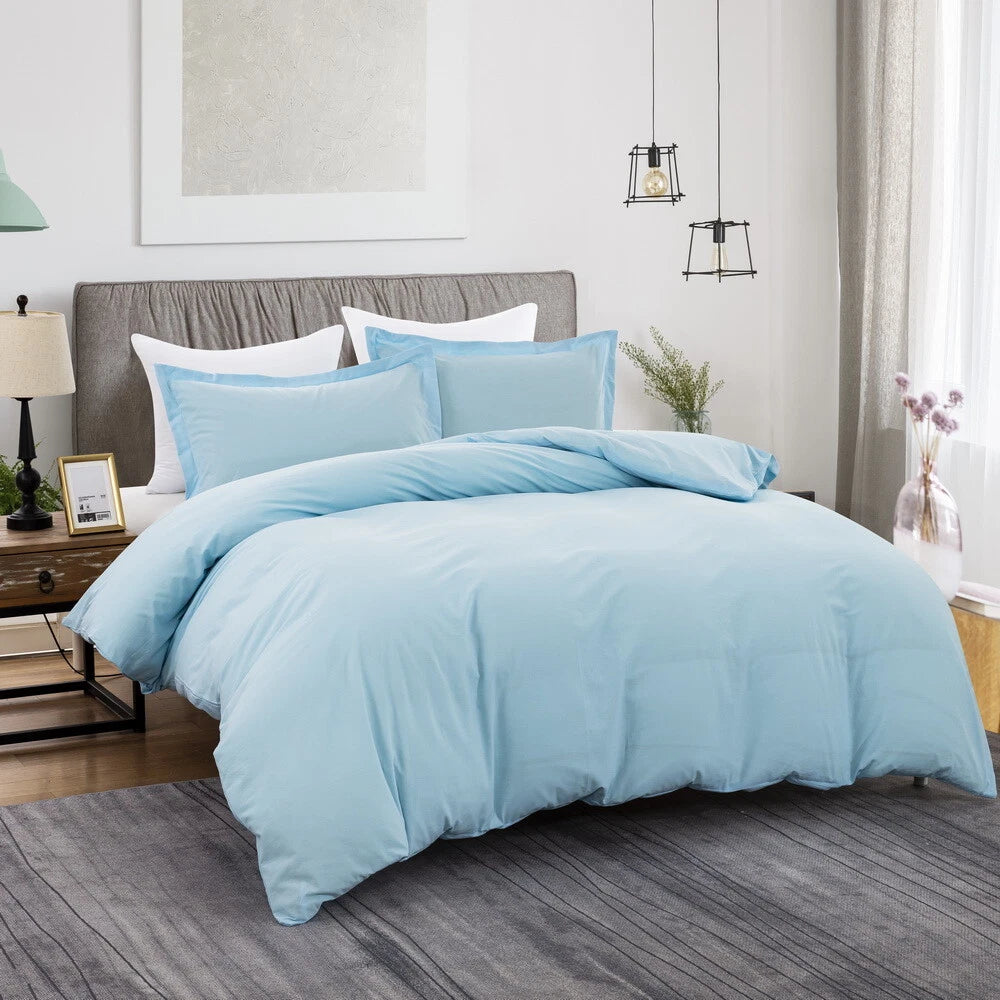 100% cotton Premium Doona Duvet Quilt Cover Set with Soft Pillowcases - Aqua-