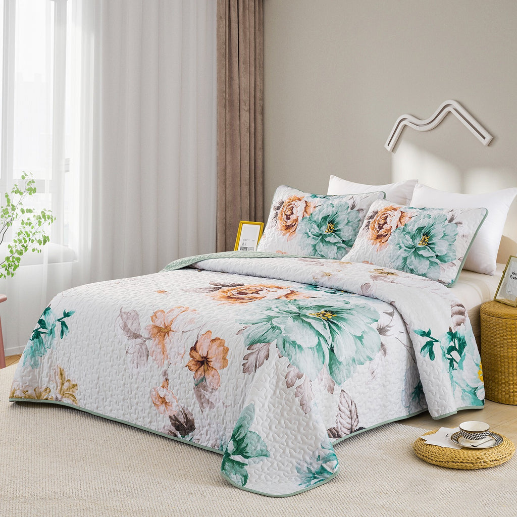 Rustic Farmhouse Chic floral Cozy 3 Pc Bedspread & Pillow Cover Set