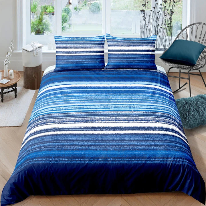 Nordic Calm stripes Blue 3-Piece Comforter Set - Scandi Chic Vibes