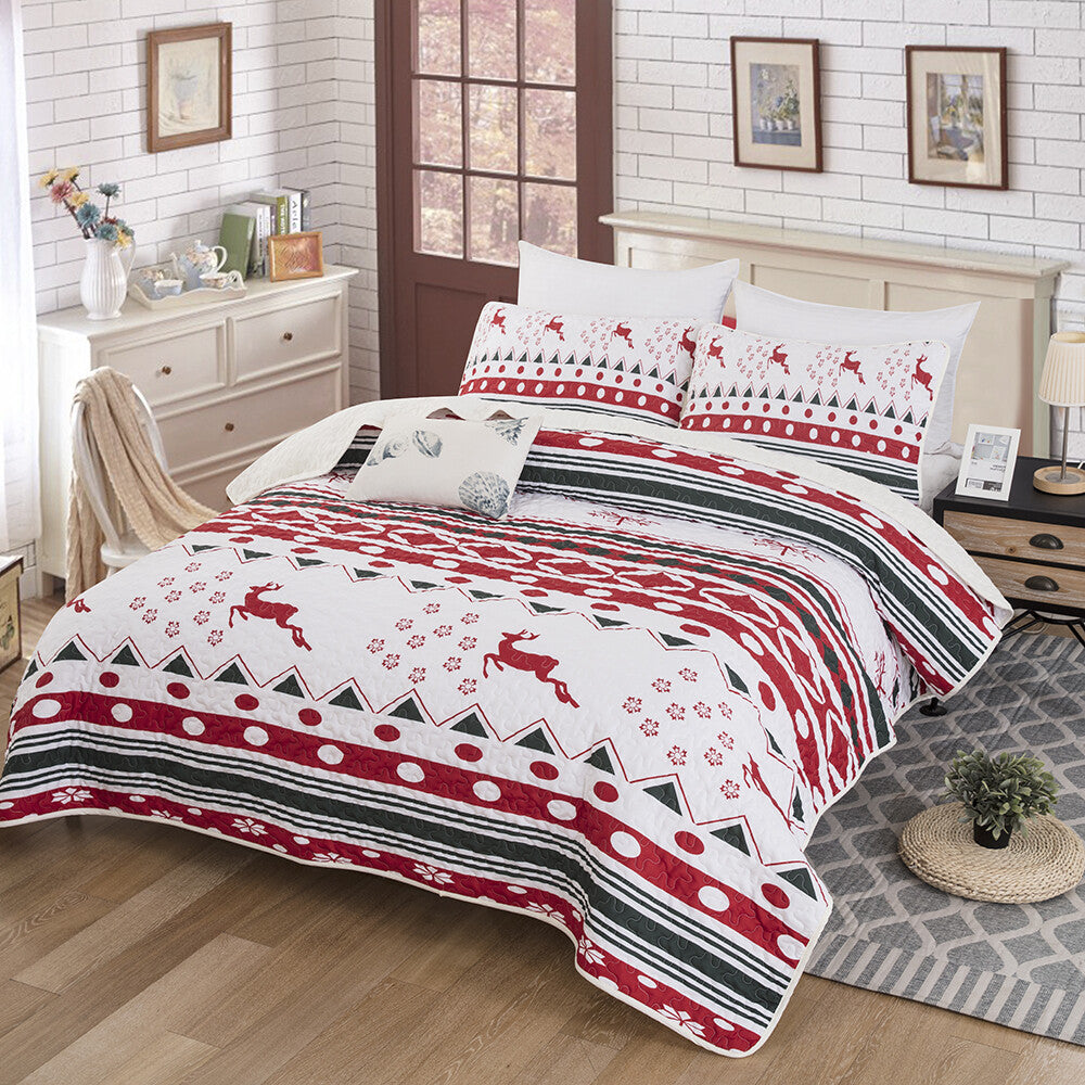 Vintage Christmas Print Bedspread Set