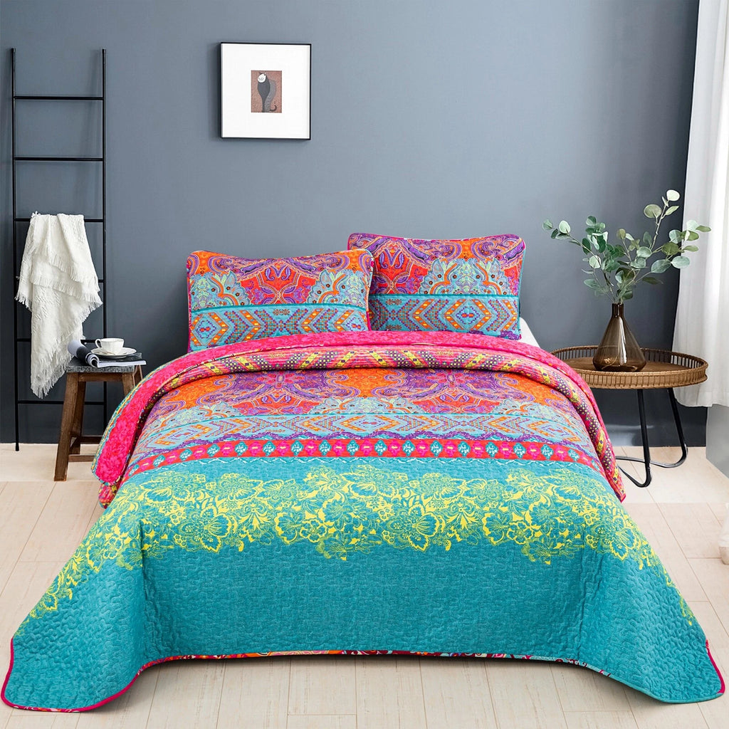 Colorful Quilted bedspread and pillowcovers set: Add a Splash of Color