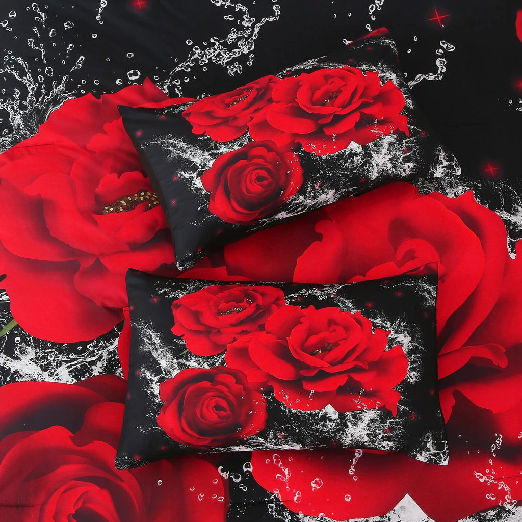 Chill Haven Red Rose 3-Piece Comforter Bundle - Relax & Recharge Style