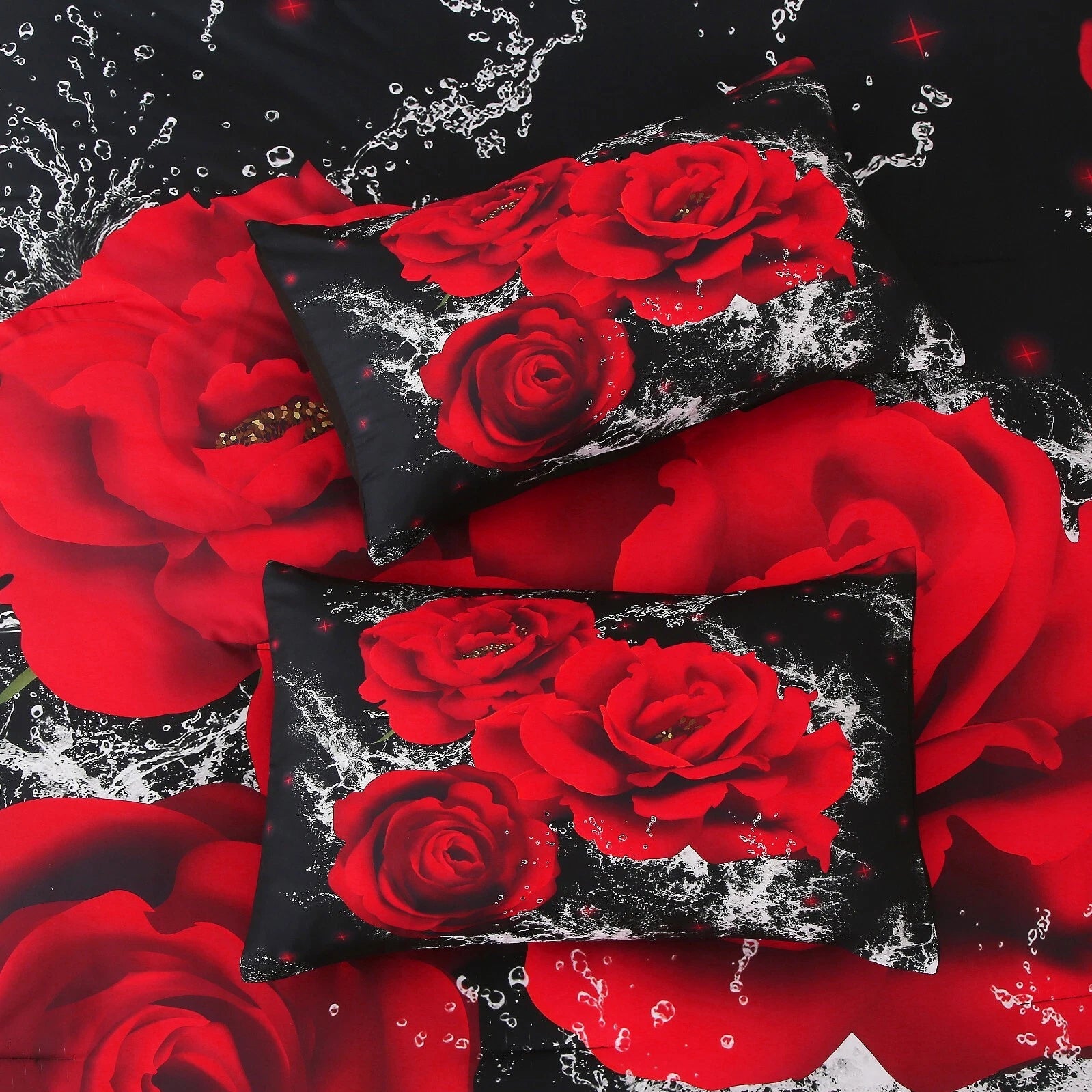 Chill Haven Red Rose 3-Piece Comforter Bundle - Relax & Recharge Style