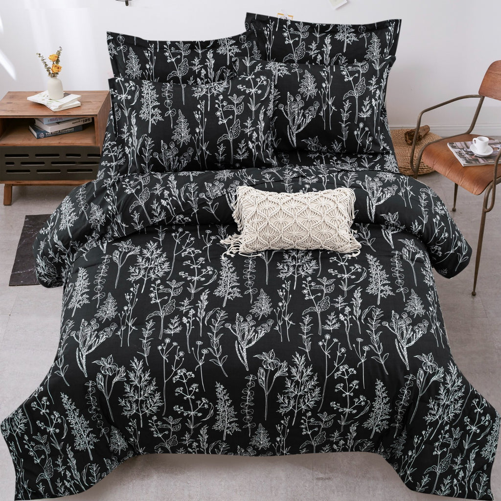 Floral Leaves Comforter Set, Microfiber Quilted Bedding with Pillowcase