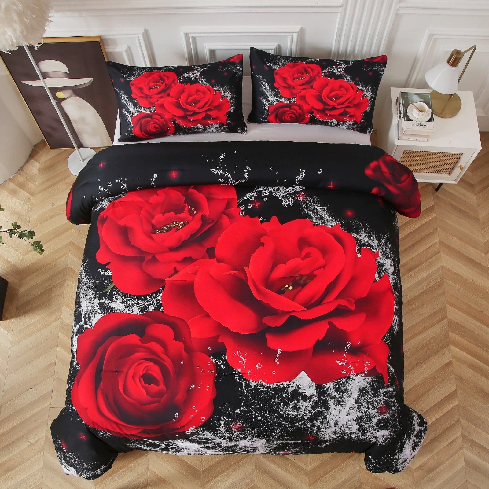 Chill Haven Red Rose 3-Piece Comforter Bundle - Relax & Recharge Style