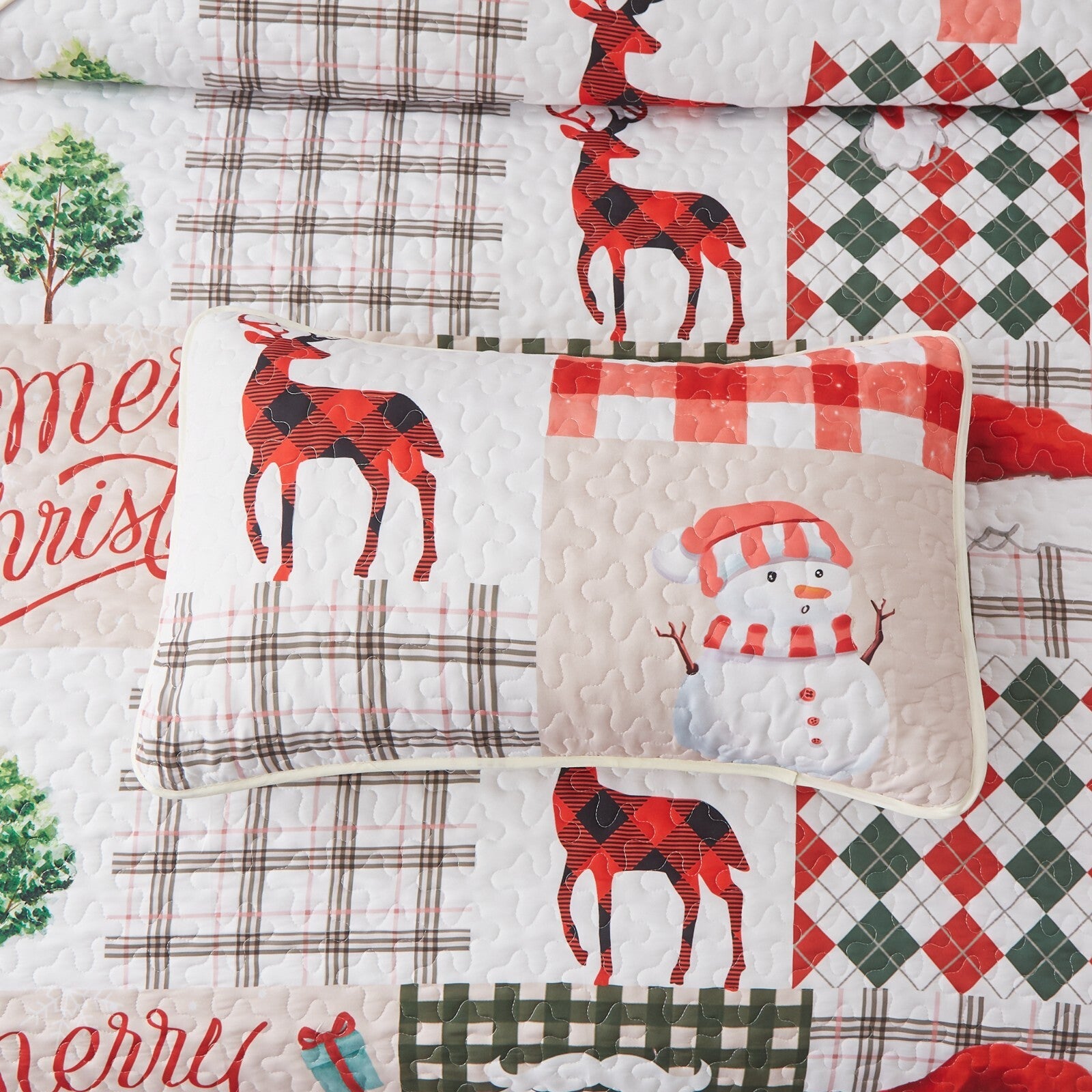 Joyful Santa & Reindeer Christmas Bedspread Set