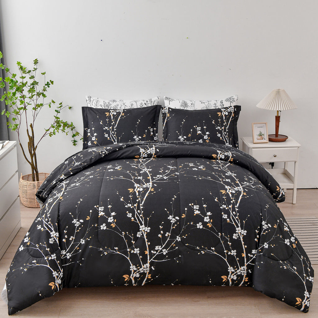 Soft Leaves Comforter Set, Quilted Bedding with Pillowcases
