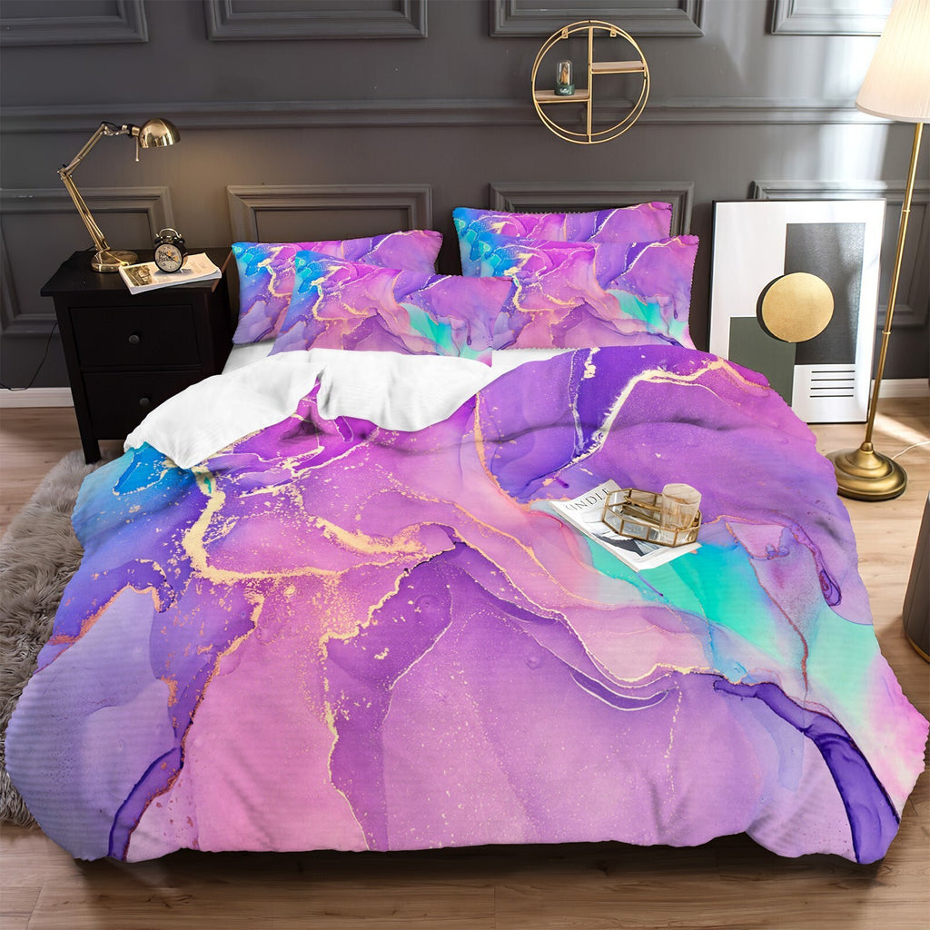Marble Comforter Set, Warm Quilted Microfiber Bedding
