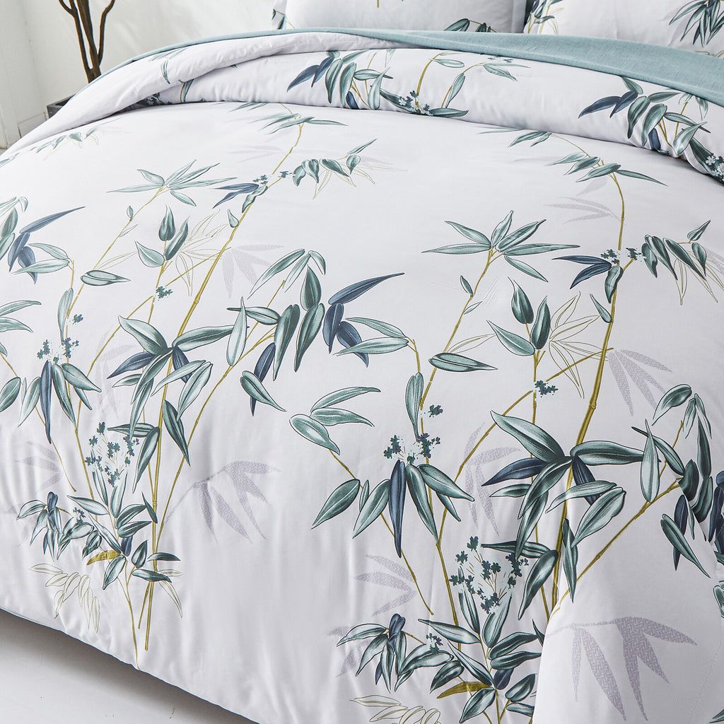 Floral Leaves Comforter Set, Quilted Bedding with Pillowcases