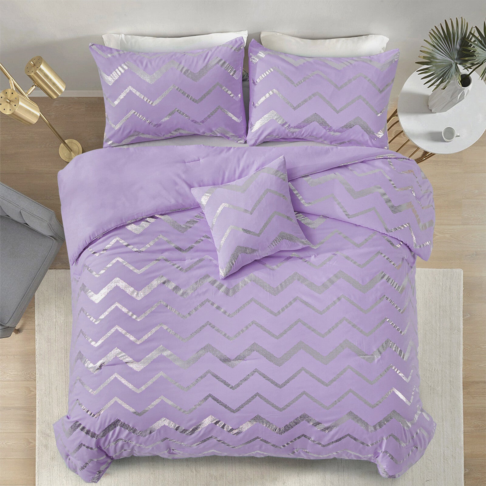 Soft Purple Comforter Set, Plush 3-Piece Bedding with Pillowcases