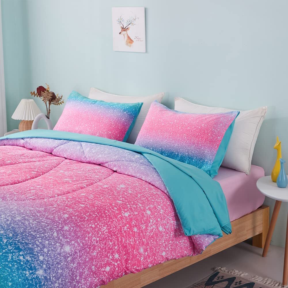 Marble Gradient Comforter Set, Quilted Bedding with Pillowcases