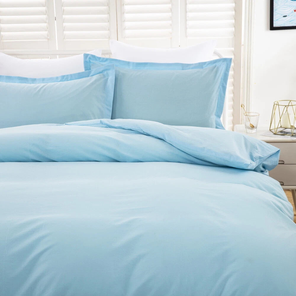 100% cotton Premium Doona Duvet Quilt Cover Set with Soft Pillowcases - Aqua-
