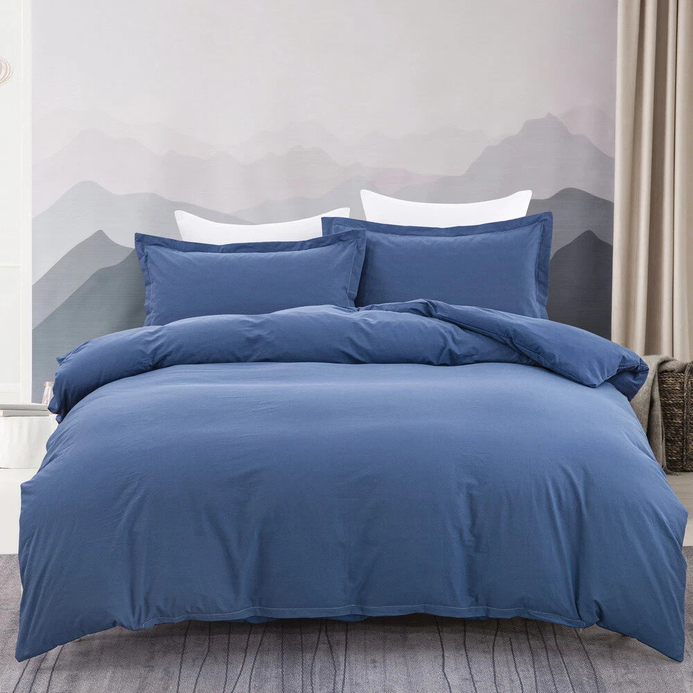 100% cotton Premium Doona Duvet Quilt Cover Set with Soft Pillowcases - Blue-