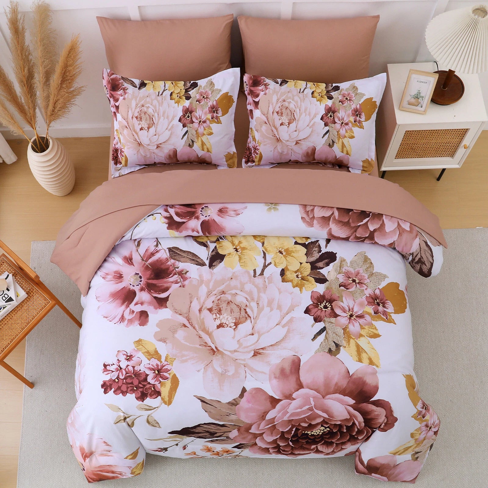 Pure Haven Pink floral 3-Piece Comforter Set
