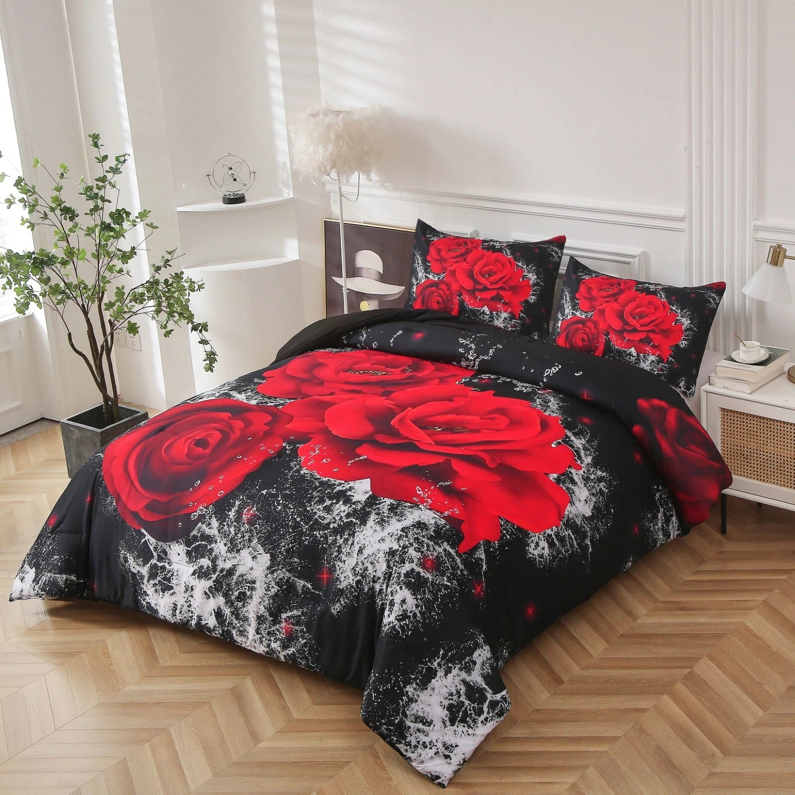 Chill Haven Red Rose 3-Piece Comforter Bundle - Relax & Recharge Style