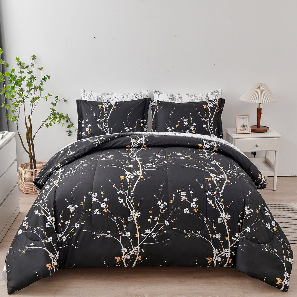 Soft Leaves Comforter Set, Quilted Bedding with Pillowcases