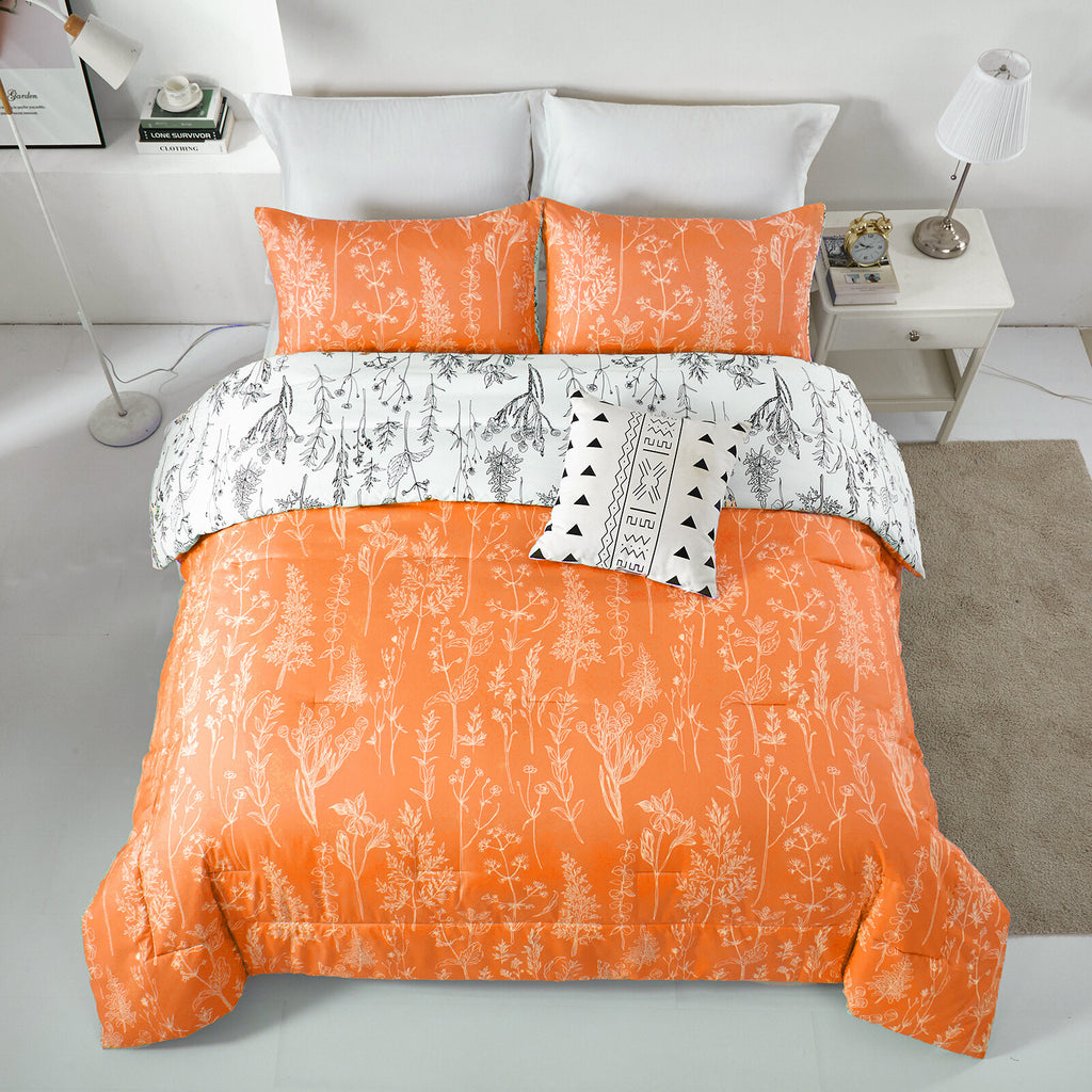 Floral Comforter Set, Reversible Quilted Bedding with Pillowcases