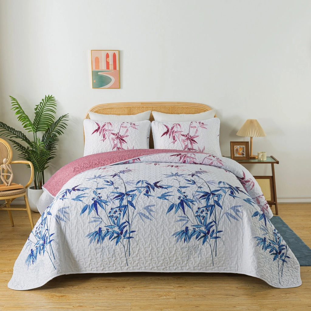 Floral Quilted bedspread and pillowcovers set: Embrace Nature Indoors