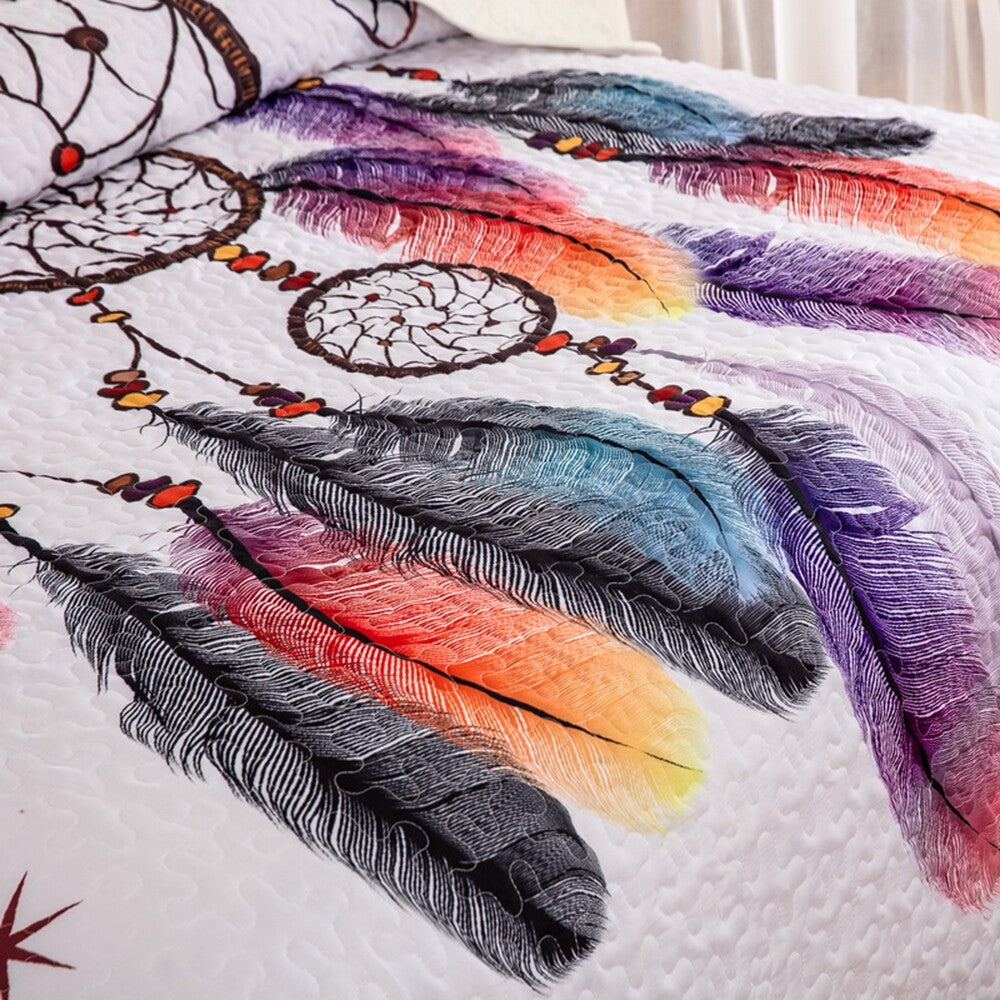 Radiant dreamcatcher white cultural 3 Pc Bedspread & Pillow Cover Set