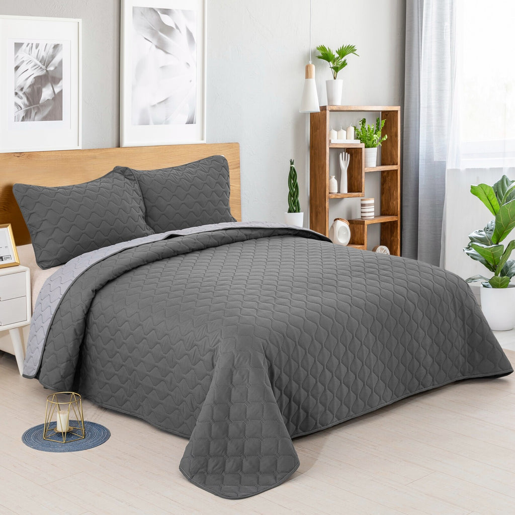 Plain Soft 3 Pc Bedspread & Pillow Cover Set