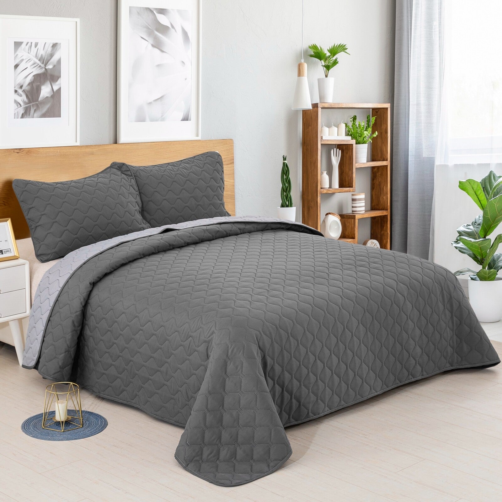 Plain Soft 3 Pc Bedspread & Pillow Cover Set