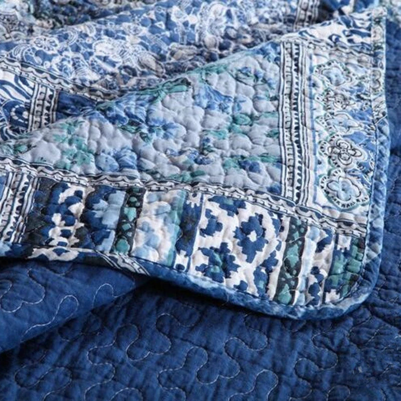 Boho Blue Quilted Coverlet & Pillow Set: Vibrant, Cozy Elegance -