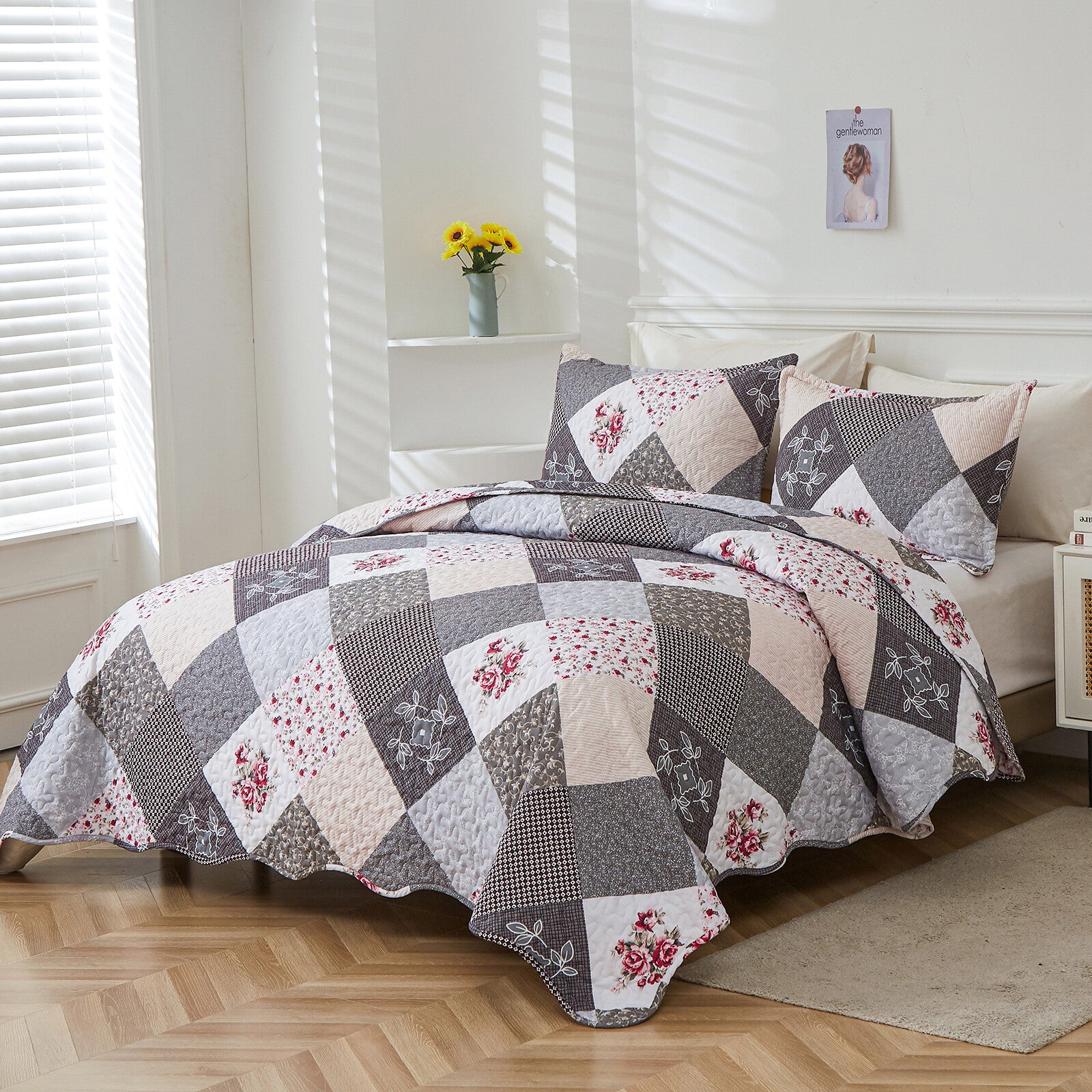 Refreshing multicolo Bloom Lightweight 3 Pc Bedspread & Pillow Cover Set