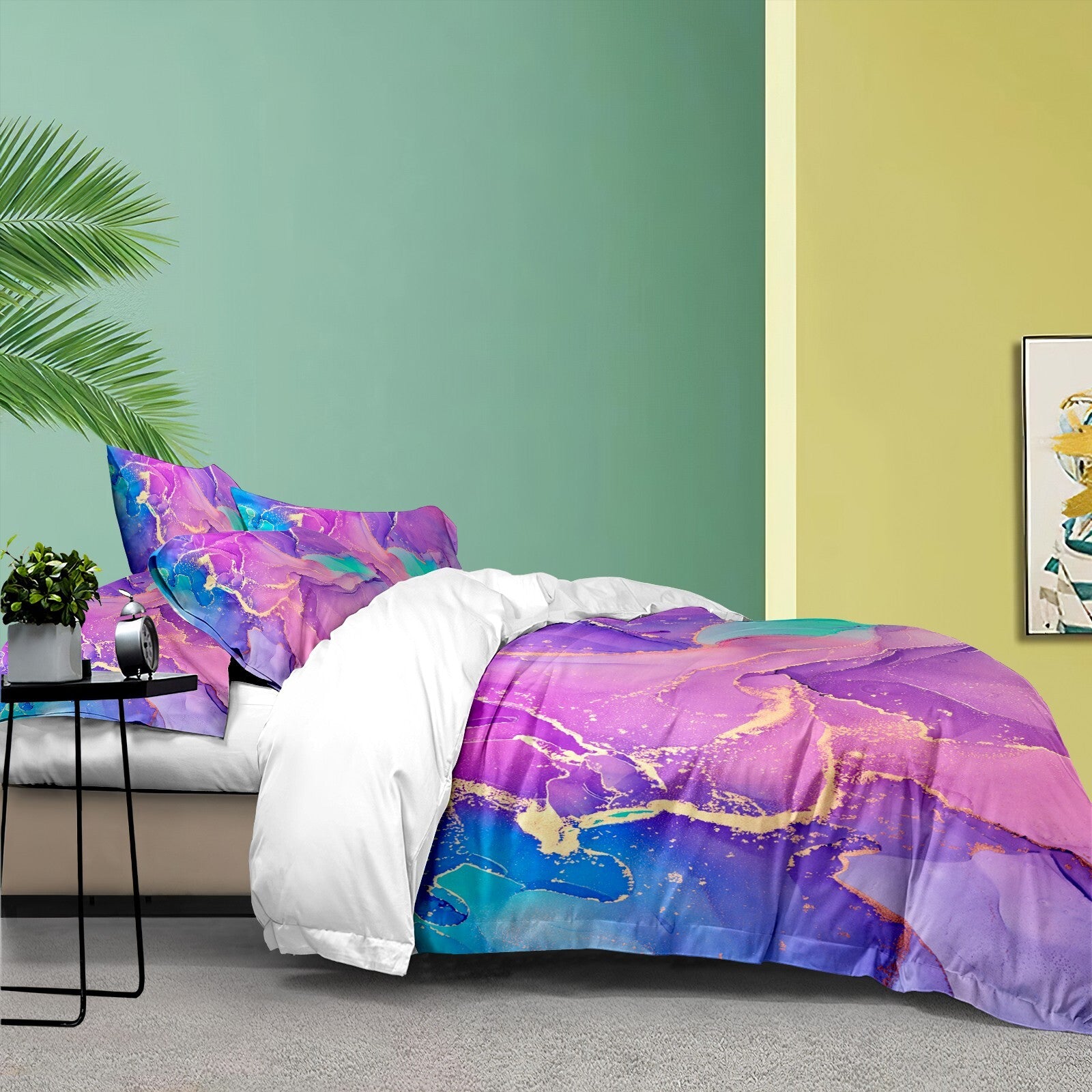 Marble Comforter Set, Warm Quilted Microfiber Bedding