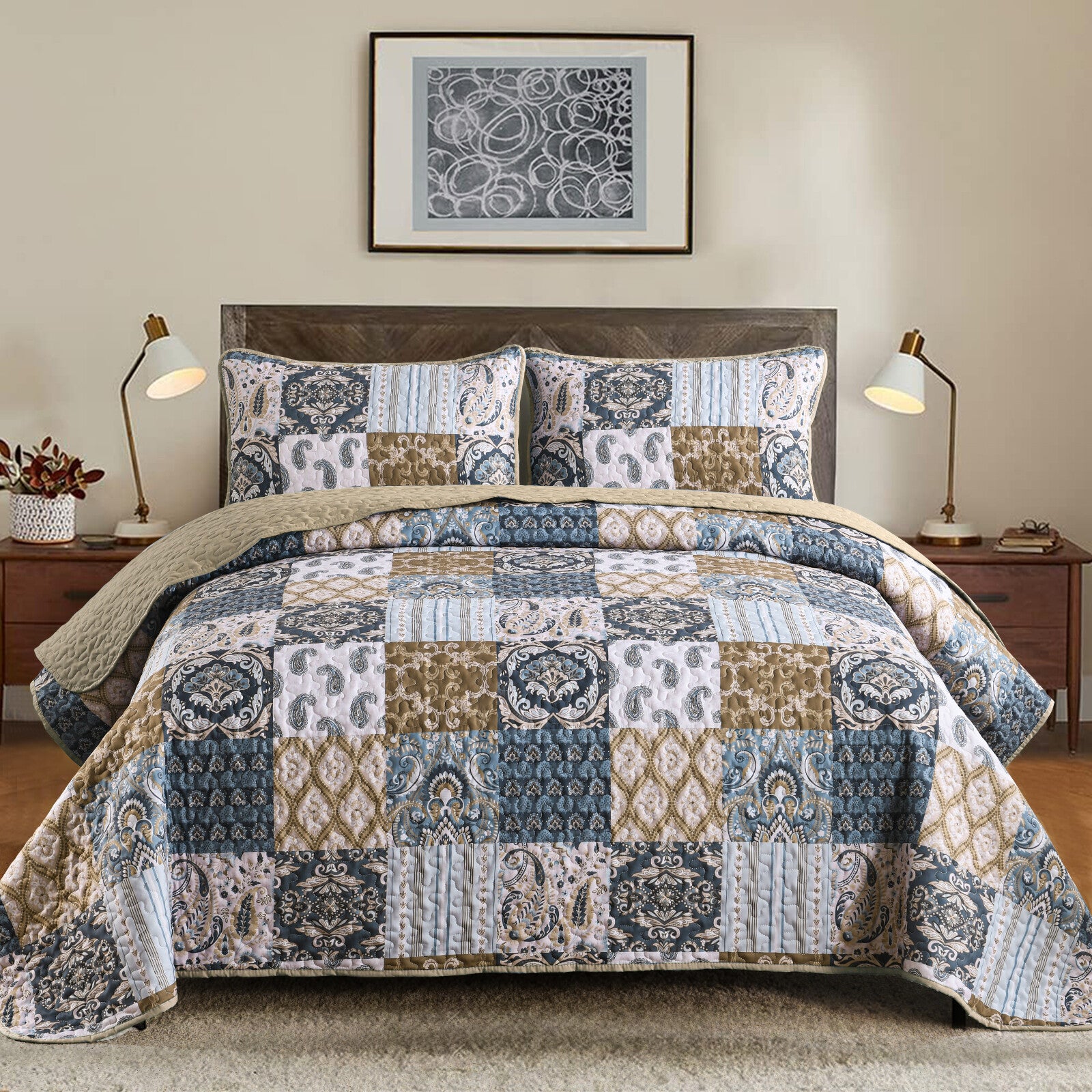 Retro Charm Bedspread Set with Bold Checkered Design