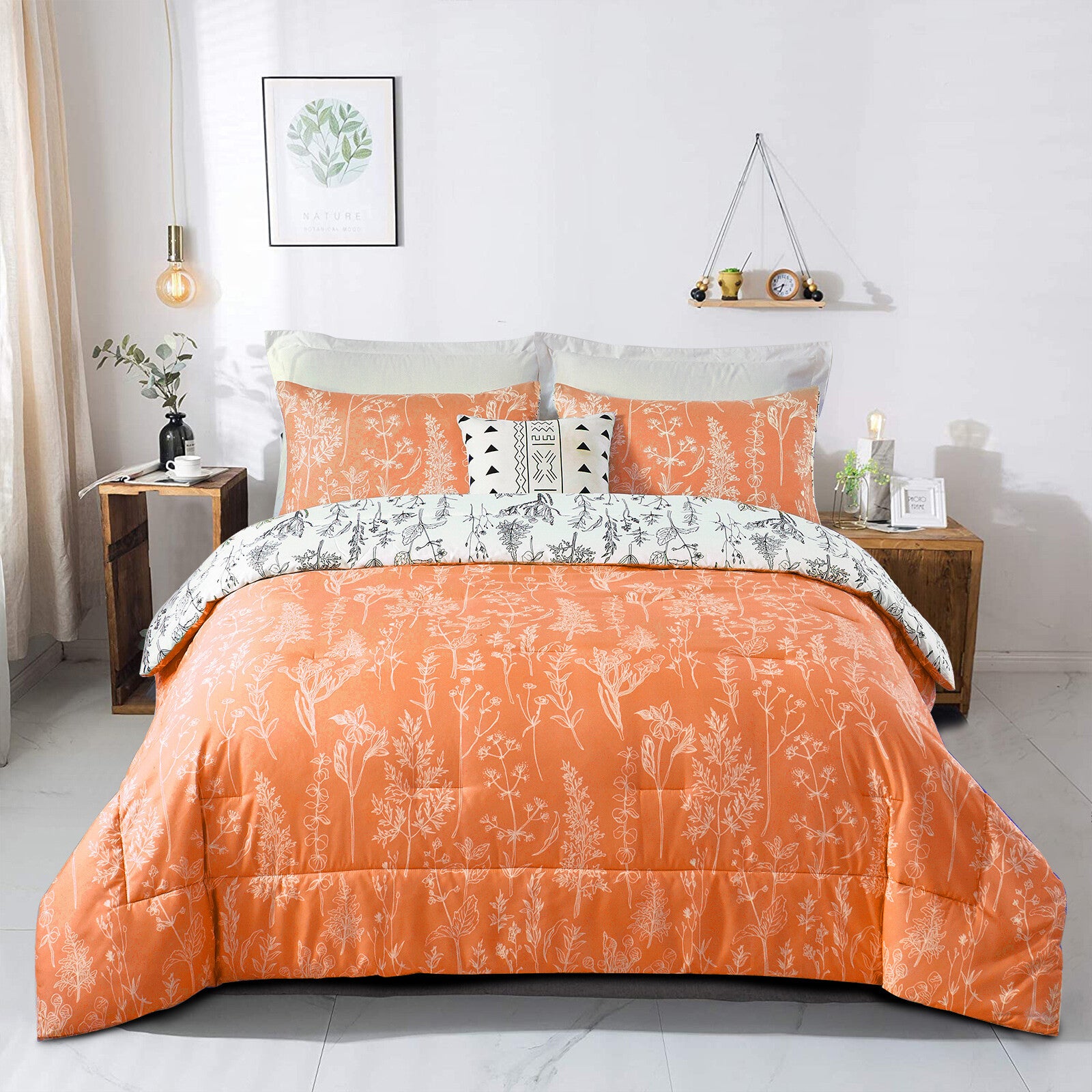 Floral Comforter Set, Reversible Quilted Bedding with Pillowcases