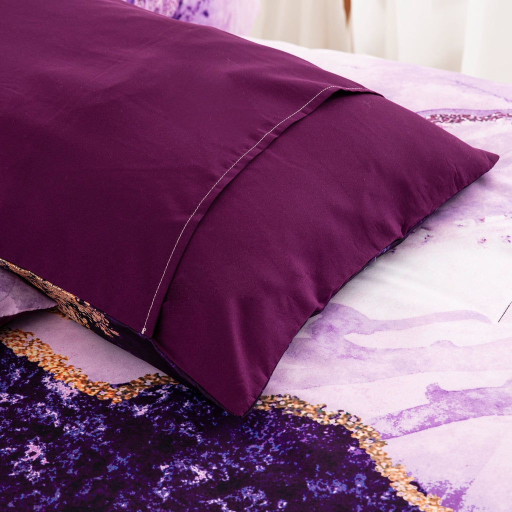Purple Marble Comforter Set, /, Retro Watercolor 3-Piece Bedding Collection